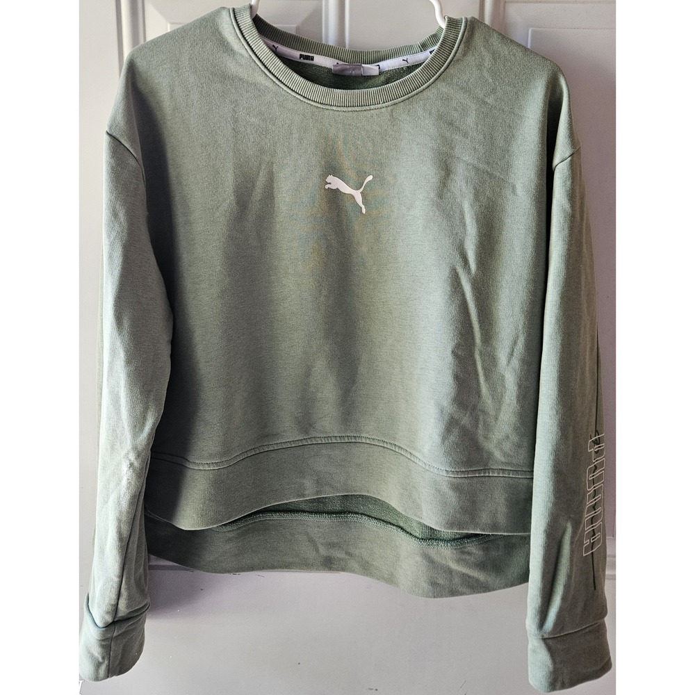 Puma‎ Sweatshirt Womens Medium Green Cropped Crewneck Logo Pullover